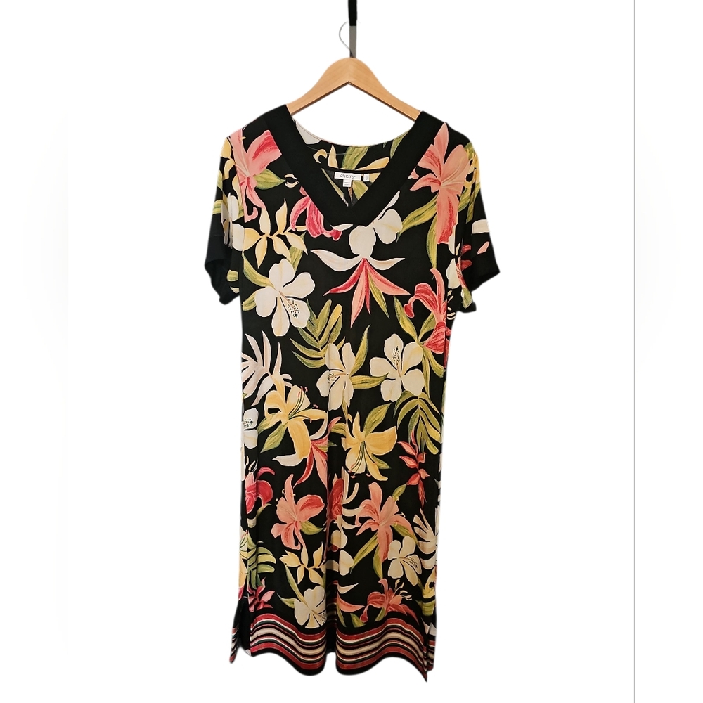 Chico's Black Midi Dress with Pink, Cream and Yellow Floral Print - Picture 5 of 9